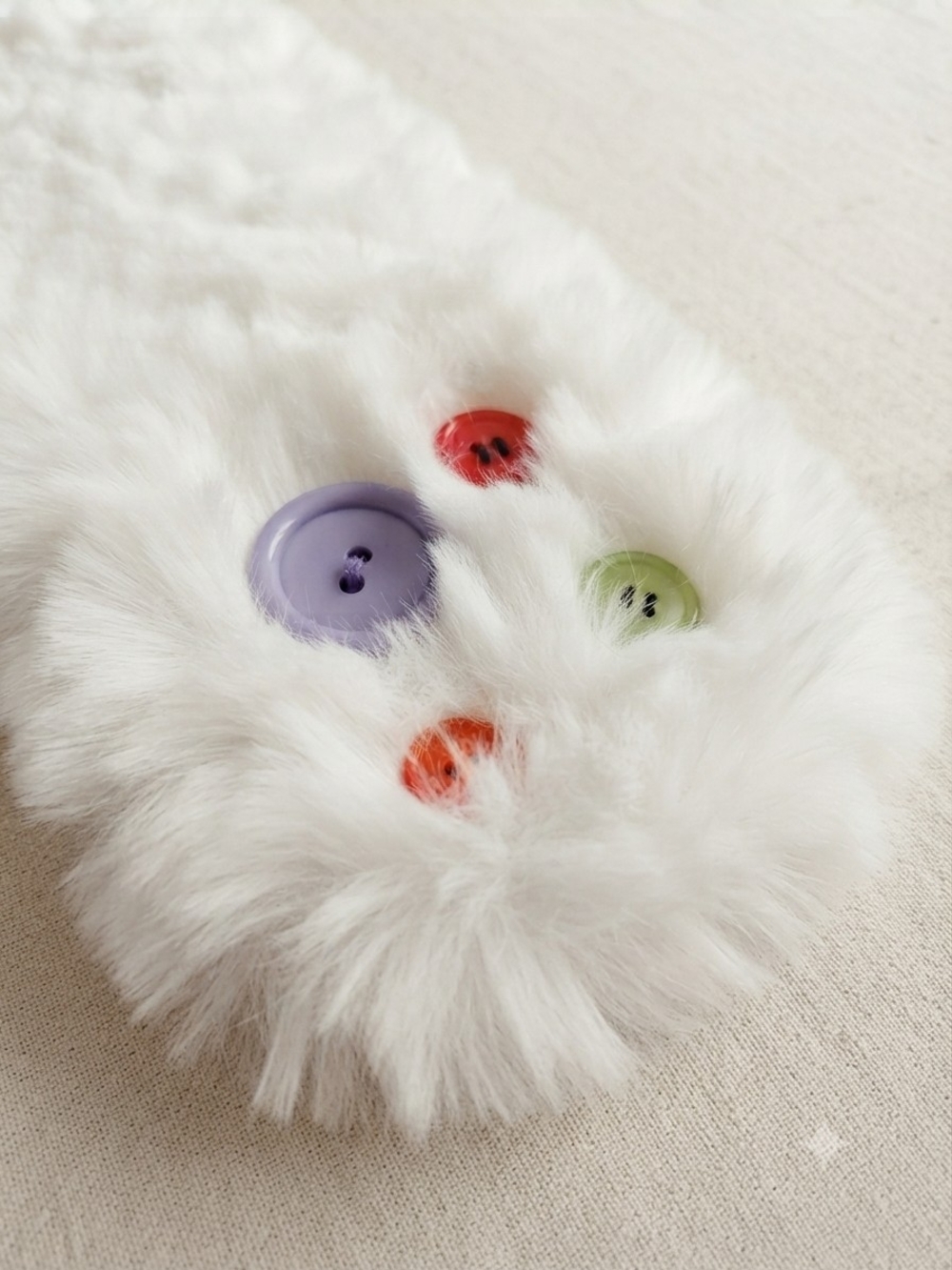 Halara Faux Fur White Winter Scarf with Colorful Accent Buttons Fun Quirky - Picture 3 of 5